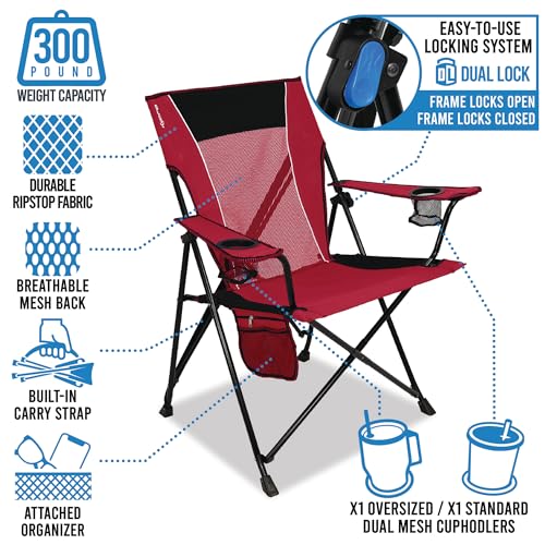 Kijaro Portable Camping Chairs - Enjoy the Outdoors with a Versatile Folding Sports Chair for Outdoor & Lawn - Dual Lock Feature Locks Position – Hallet Peak Gray