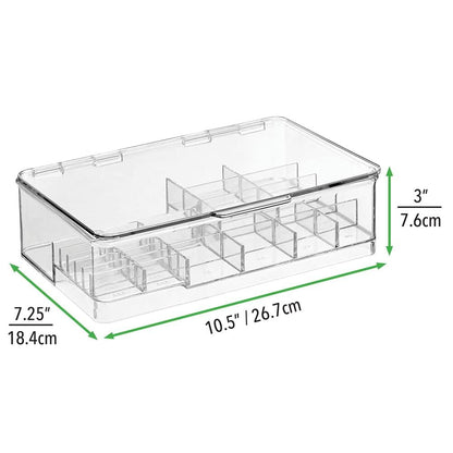 mDesign Plastic Large Stackable Divided Battery Storage Organizer Box with Hinged Lid for AA, AAA, C, D, 9 Volt Sizes, Great Storage for Kitchens, Home Offices, and Utility Rooms - Clear