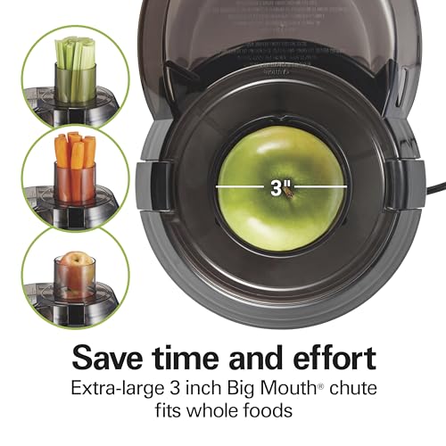 Hamilton Beach Juicer Machine, Big Mouth 3” Feed Chute for Whole Fruits and Vegetables, Easy to Clean, Centrifugal Extractor, Vegetable & Fruit Juicer, BPA Free, 800W Motor, Black