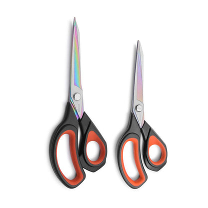 LIVINGO 2 Pack Premium Tailor Scissors Heavy Duty Multi-Purpose Titanium Coating Forged Stainless Steel Sewing Fabric Leather Dressmaking Comfort Grip Shears Professional Crafting (8.5 & 9.5INCH)