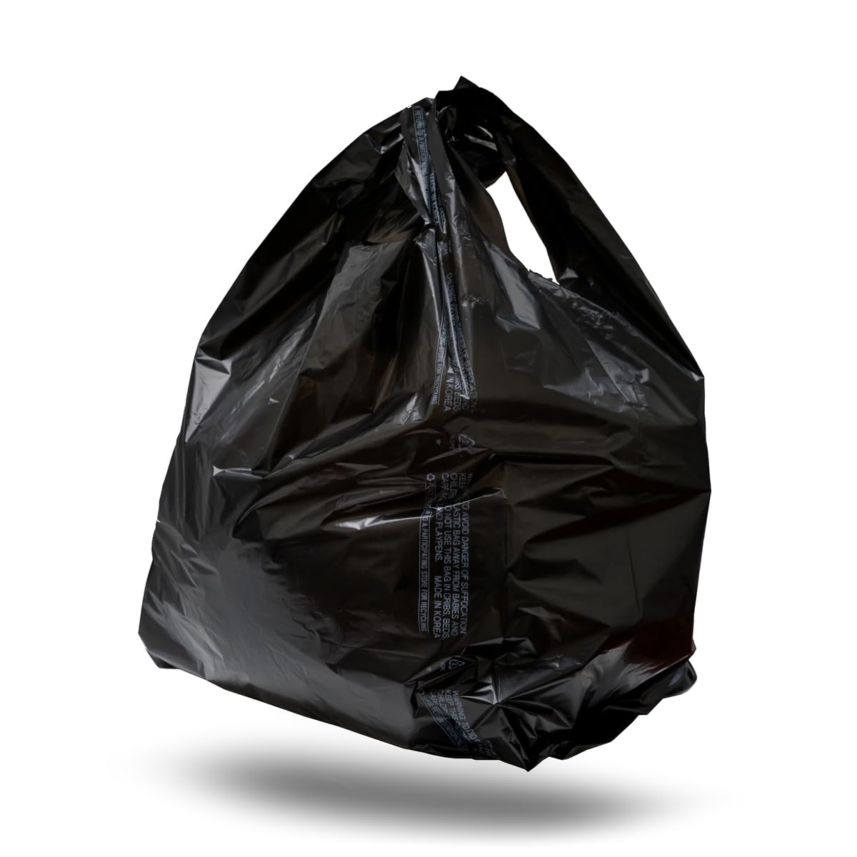 Platree Large Plain Black (400 Count) Embossed T-Shirt Bag, 12 inch X 7 inch X 22 inch, 17 mic, Black Bags with Handled, Bulk, Grocery, Retail, Heavy Duty