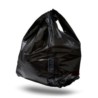 Platree Large Plain Black (400 Count) Embossed T-Shirt Bag, 12 inch X 7 inch X 22 inch, 17 mic, Black Bags with Handled, Bulk, Grocery, Retail, Heavy Duty