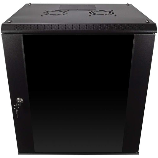 NavePoint 12U Server Rack Enclosure with Glass Door, Cooling Fan, Locks, & Removable Side Panels - 12U Wall Mount Network Cabinet 19 Inch Rack 17.7" Deep (450mm)