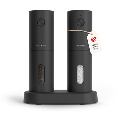 LARS NYSØM Electric Salt and Pepper Grinder Set I Automatic Salt and Pepper Mills with Adjustable Ceramic Grinder I USB Rechargeable Electric Spice Mill Set (Carbon Black)