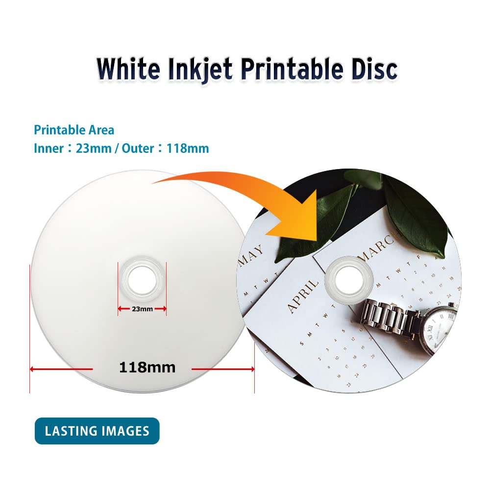 PlexDisc CD-R 700MB 52X White Inkjet Hub Printable Discs | 100 Pack Cake Box (FFP) | Blank CDs for Burning Music, Photos, Data | Writable Recordable Media