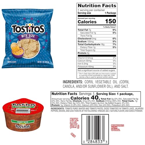 Frito Lay Tostitos Bitesize Rounds Chips and Salsa Dip Cups Variety Pack, (Pack of 24)