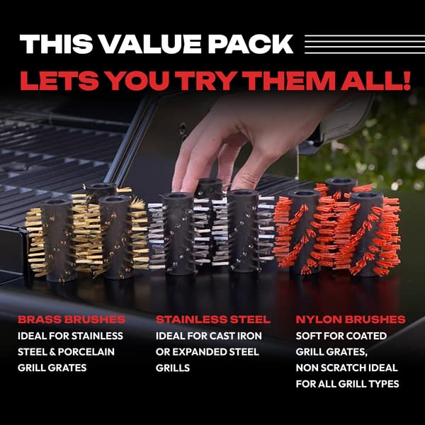 Grillbot Replacement Stainless Steel Brushes for Grillbot Automatic Grill Cleaning Robot – Set of 3 Stainless Steel Grill Brushes for Cast Iron & Expanded Steel Grills