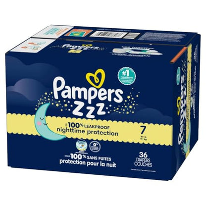 Pampers ZZZ Overnight Diapers, Size 7 (41+ lbs), 36 Count, Nighttime Protection Disposable Baby Diaper, Night Time Leak and Skin Protection
