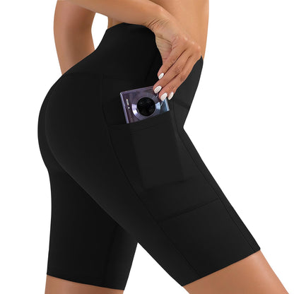 NEW YOUNG Biker Shorts Women with Pockets-5"/8" High Waisted Tummy Control Workout Gym Running Yoga Shorts