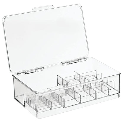 mDesign Plastic Large Stackable Divided Battery Storage Organizer Box with Hinged Lid for AA, AAA, C, D, 9 Volt Sizes, Great Storage for Kitchens, Home Offices, and Utility Rooms - Clear