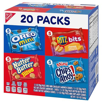 Nabisco Classic Mix Variety Pack, OREO Mini, CHIPS AHOY! Mini, Nutter Butter Bites, RITZ Bits Cheese, School Snacks, 20 - 1 oz Snack Packs