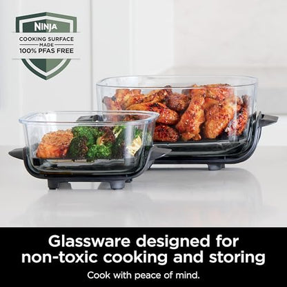 Ninja Crispi Air Fryer, Microwave, Freezer & Dishwasher Safe, Non Toxic Glass Portable Cooking System, 4 QT & 6 Cup Glass Containers with Storage Lids, Easy Meals, Air Fry, Bake, Green, FN101SG
