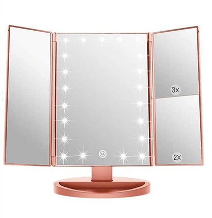 Infitrans Trifold Makeup Mirror Vanity Mirror with Lights,1X 2X 3X Magnification,Touch Screen,180 Adjustable Rotation,Portable Travel Bathroom Cosmetic Mirror