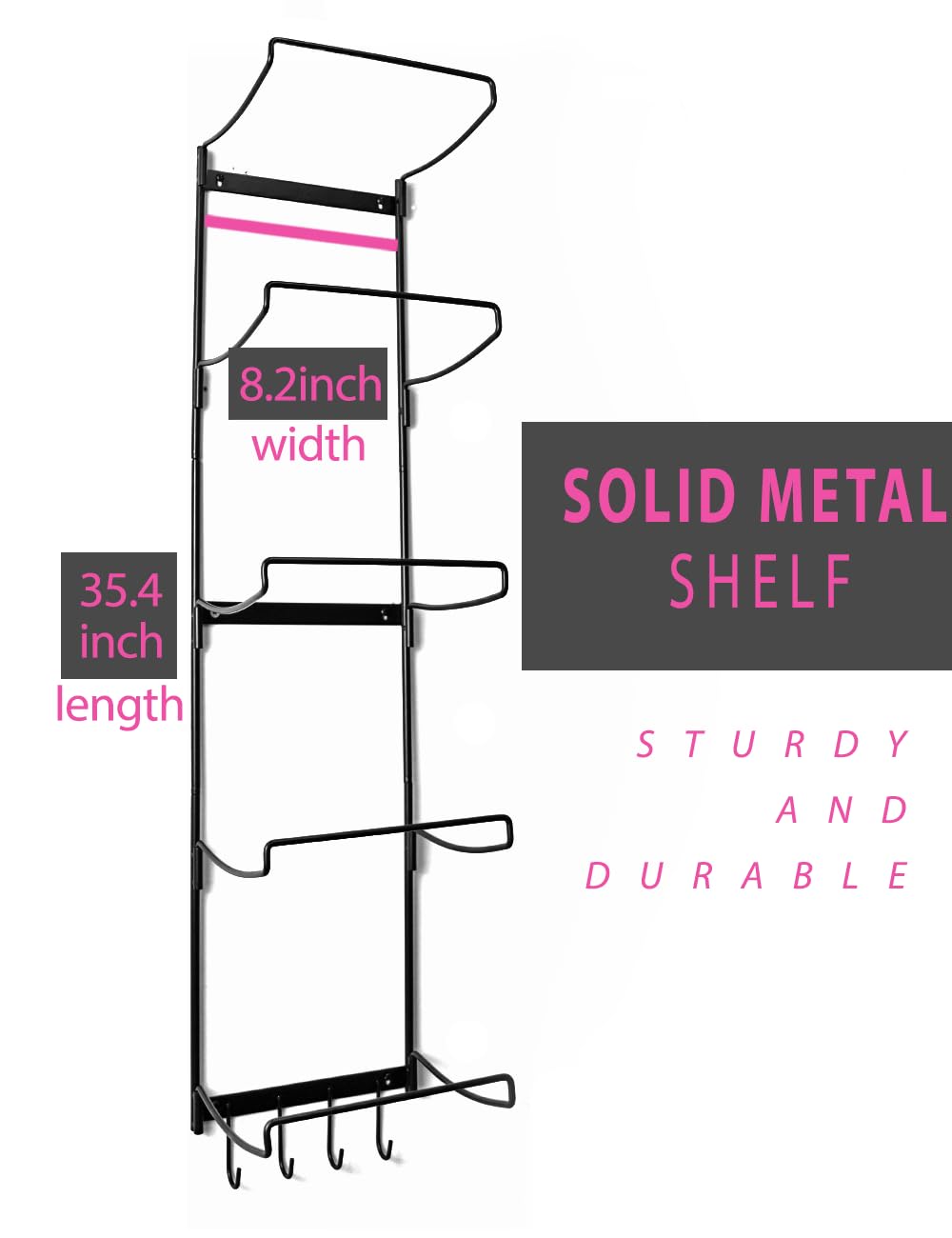 MRZZATA 5-Tiers Yoga Mat Holder Wall Mount, Metal Storage Rack for Mats/Wheels, Foam Roller and Block, Wall Rack with 3-Hooks for Hanging Stretching Strap, Resistance Bands, Yoga Accessories