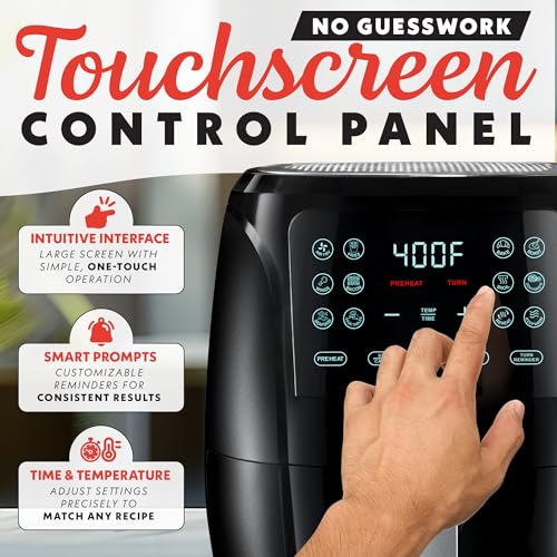 Gourmia Air Fryer Oven Digital Display 4 Quart Large AirFryer Cooker 12 1-Touch Cooking Presets, Black and Stainless Steel Accents Fry Force GAF486