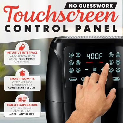 Gourmia Air Fryer Oven Digital Display 4 Quart Large AirFryer Cooker 12 1-Touch Cooking Presets, Black and Stainless Steel Accents Fry Force GAF486