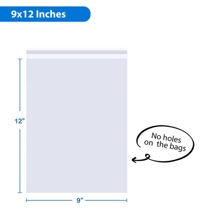 PigPotParty 9"x12" Self-Sealing Clear Cellophane T-Shirt Bags with Adhesive, 100 Pack Plastic Cello Packaging for Clothes, Gifts, Magazines, A4, Envelope, Letter & Small Business Use