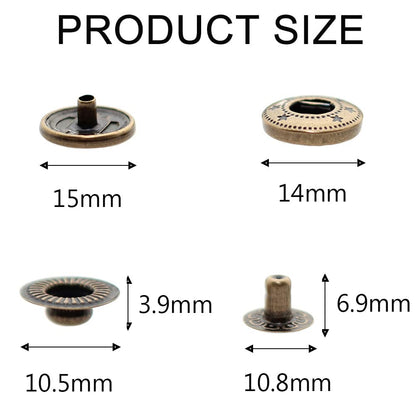 24 Sets Heavy Duty Leather Snap Fasteners Kit, BetterJonny 15mm Metal Snap Buttons Press Studs Leather Rivets Snaps with 4 Setter Tools for Clothes Bracelet Jackets Jeans, 2 Color