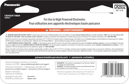 Panasonic CR2032 3.0 Volt Long Lasting Lithium Coin Cell Batteries in Child Resistant, Standards Based Packaging, 10 Pack