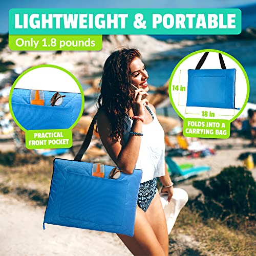 Roebury Beach Blanket Sand Proof & Outdoor Picnic Blanket - Water Resistant, Large Mat for Camping or Travel. Washable, Foldable, Easy Carry Compact Tote Bag (Green/Blue Plaid)