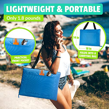 Roebury Beach Blanket Sand Proof & Outdoor Picnic Blanket - Water Resistant, Large Mat for Camping or Travel. Washable, Foldable, Easy Carry Compact Tote Bag (Green/Blue Plaid)