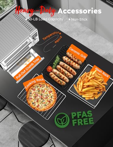 Nuwave Bravo XL Pro Air Fryer Toaster Oven with Grill Combo, 2025 New Ultra-Fast Convection System, 35% Crispier, 2X More Even, 142 Presets, 50-500F, Smarter Probe, PFAS Free, 30QT, Stainless Steel