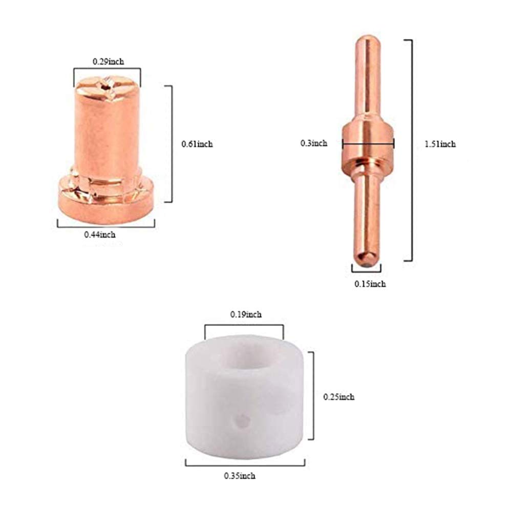 Plasma Cutter Consumables fits CUT40 CUT50 with Plasma Cutter Torch PT31 LG40 for RBC-4000/4500/5000D 40 PCS Nozzle Electrode Extended Long Tip Shroud Shield Cup