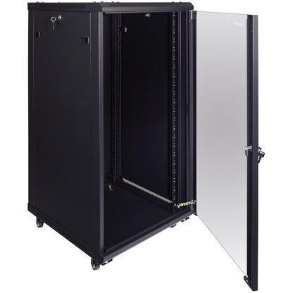 NavePoint 22U Server Cabinet Wall Mount Rack Enclosure with Caster Wheels, 2 Fans, Locking Glass Door, Removable Side Panels – 22U Network Cabinet 23.6” Deep, 19” Server Rack for A/V Equipment