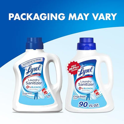 Lysol Disinfectant Laundry Sanitizer & Scent Booster, Laundry Detergent Additive, Color Safe Bleach Alternative, Laundry Odor Eliminator, Kills Bacteria & Viruses, Crisp Linen Scent, 90 Fl Oz