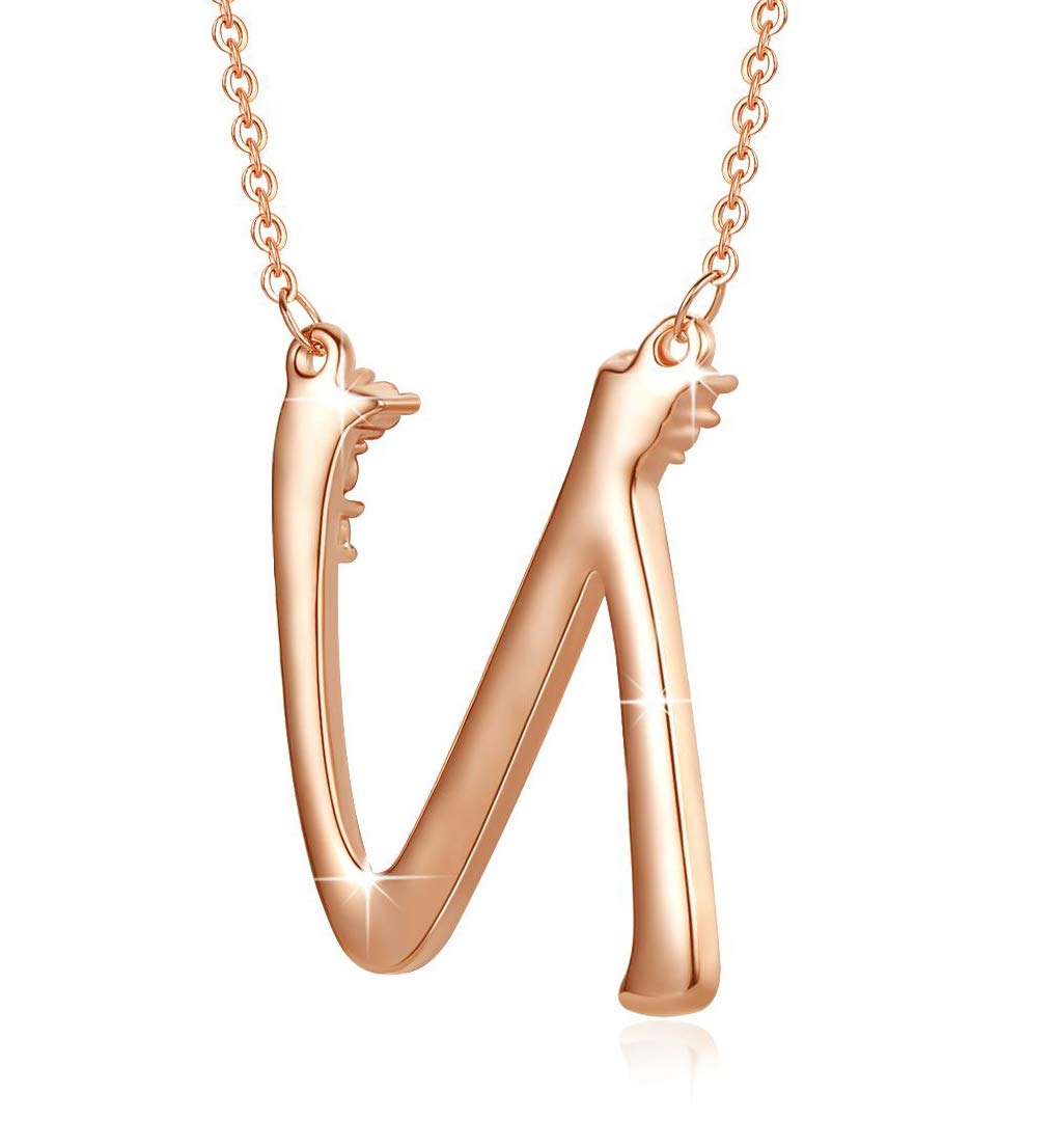 Flower Initial Letter Necklace, Pink Red Blue Simulated Pearl Pendant Name Jewelry Made with Austrian Crystals Rose Gold Plated Anniversary Birthday Gifts for Women,18"+2" (N)