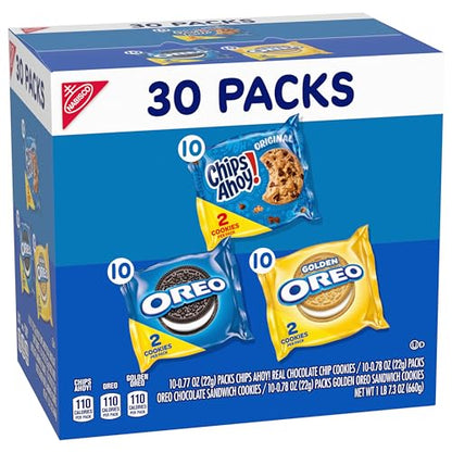 Nabisco Sweet Treats Cookie Variety Pack OREO, OREO Golden & CHIPS AHOY!, School Snacks, 30 Snack Packs (2 Cookies Per Pack)