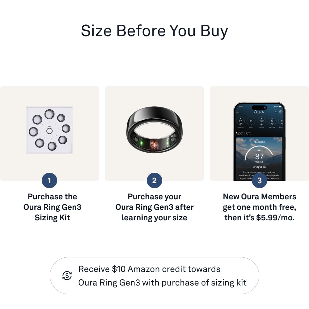 Oura Ring Gen3 Horizon - Black - Size 10 - Smart Ring - Size First with Oura Ring Gen3 Sizing Kit - Sleep Tracking Wearable - Heart Rate - Fitness Tracker - 5-7 Days Battery Life