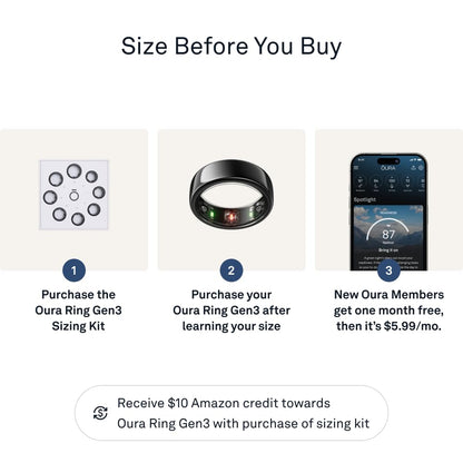 Oura Ring Gen3 Horizon - Black - Size 10 - Smart Ring - Size First with Oura Ring Gen3 Sizing Kit - Sleep Tracking Wearable - Heart Rate - Fitness Tracker - 5-7 Days Battery Life