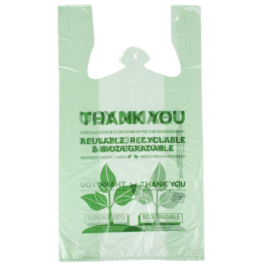Green T-Shirt Thank You Plastic Bags (Pck of 500 Bags)