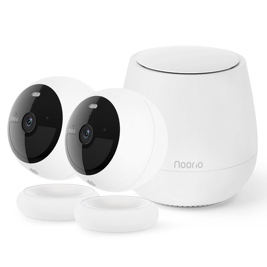 Noorio B200 2-Cam Kit with Hub, Wireless Security Camera System for Home, Indoor/Outdoor 1080p Cameras, Battery Powered, Motion Activated, Color Night Vision, Compatible with Alexa