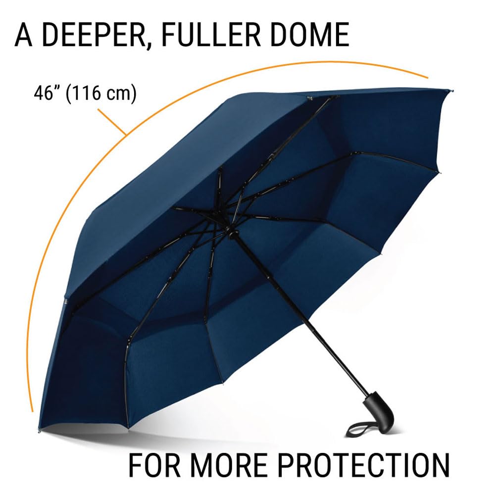 PROSTORM Vented Travel Umbrella | Strong Compact Windproof Umbrella | Top Pick by Wirecutter 2025 | Deep Dome Coverage | Automatic Open/Close | Portable Pop Up with Large Coverage | Fits Car & Backpack (Blue)