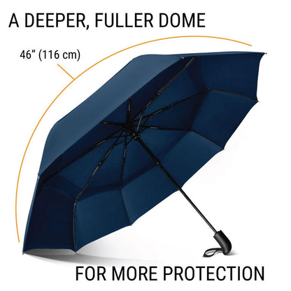 PROSTORM Vented Travel Umbrella | Strong Compact Windproof Umbrella | Top Pick by Wirecutter 2025 | Deep Dome Coverage | Automatic Open/Close | Portable Pop Up with Large Coverage | Fits Car & Backpack (Blue)