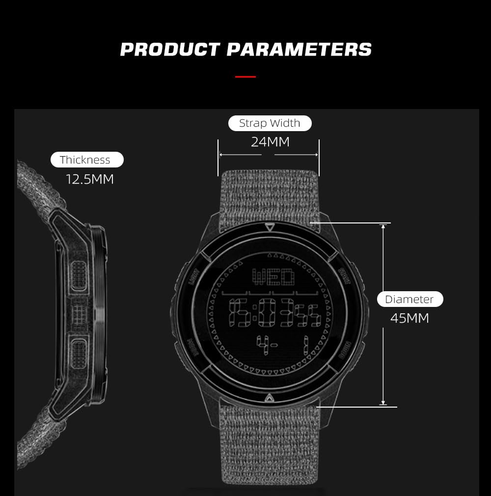 NORTH EDGE Military-Watch for Men - Tactical Survival Watch, Men's Women's Digital Wrist Watches for Sports Outdoors, Pedometer, Compass, Calories, Durable Nylon Band (Black, Nylon Band)