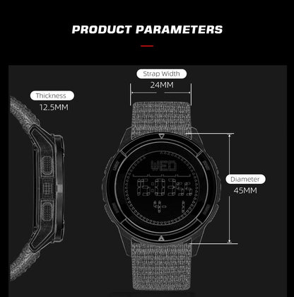NORTH EDGE Military-Watch for Men - Tactical Survival Watch, Men's Women's Digital Wrist Watches for Sports Outdoors, Pedometer, Compass, Calories, Durable Nylon Band (Black, Nylon Band)