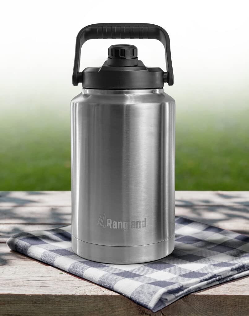 Rangland Insulated 1 Gallon Water Bottle with Sleeve - Stainless Steel Wide Mouth Growler with Tactical Carrying Bag - Insulation for Hot/Cold Drinks (128oz)