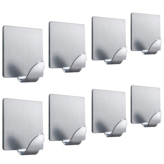 FOTYRIG Adhesive Hooks: Stick on Waterproof Stainless Steel Hooks for Hanging Coat, Hat,Towel Robe Hook Rack Wall Mount- Bathroom and Bedroom 8 Packs