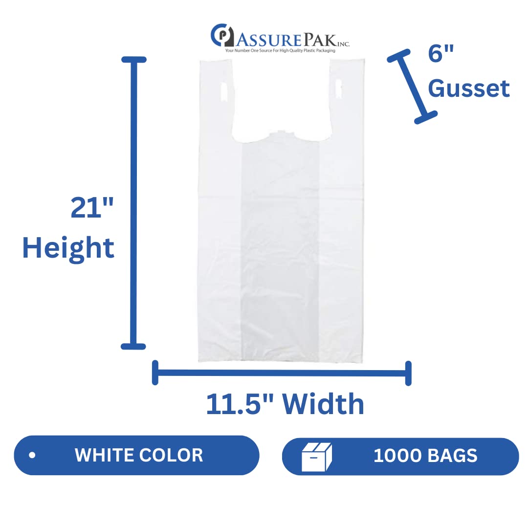 Plastic Bag-Standard White Plain T-Shirt Bag 11.5"x6.5"x21.5" 15 mic - 1000 bags/case