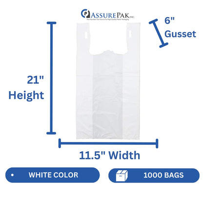 Plastic Bag-Standard White Plain T-Shirt Bag 11.5"x6.5"x21.5" 15 mic - 1000 bags/case