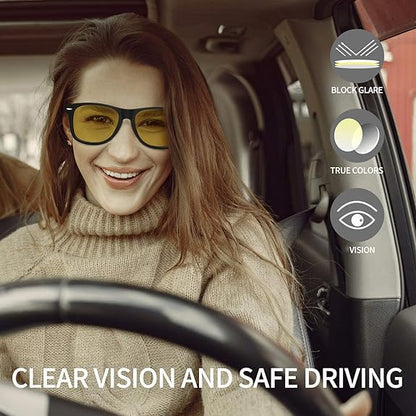 KANASTAL Night Vision Glasses Men Women Fashion Square Nighttime Driving Glass Anti Glare Non-polarized Yellow Lens Classic Trendy Accessories