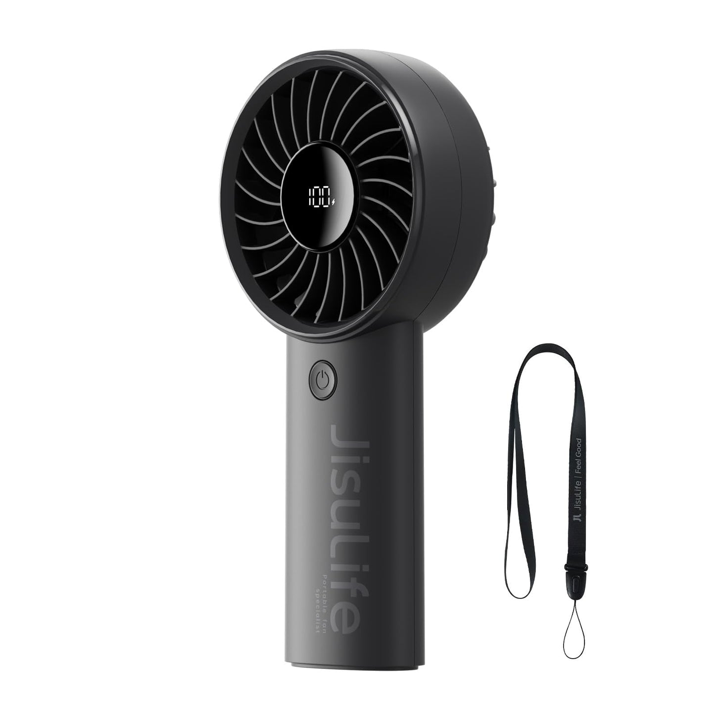 JISULIFE Handheld Fan Life4, 5000mAh Portable Rechargeable Fan, 5-Speed Turbo Wind, 17.5 Hrs Cooling, LED Display, Gifts for Men/Women, Essential for Travel,Beach,Vacation,Makeup,Concerts,Cruise-Black