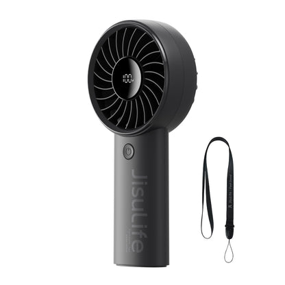 JISULIFE Handheld Fan Life4, 5000mAh Portable Rechargeable Fan, 5-Speed Turbo Wind, 17.5 Hrs Cooling, LED Display, Gifts for Men/Women, Essential for Travel,Beach,Vacation,Makeup,Concerts,Cruise-Black