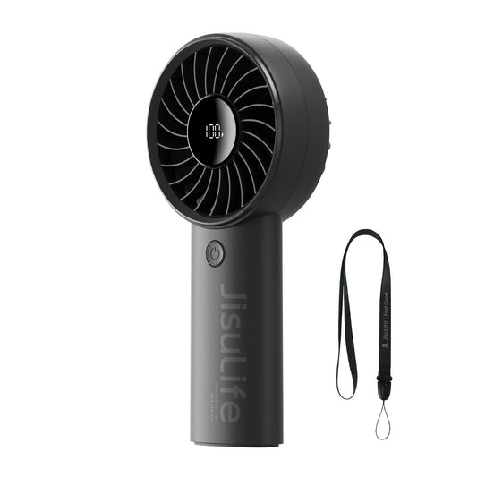 JISULIFE Handheld Fan Life4, 5000mAh Portable Rechargeable Fan, 5-Speed Turbo Wind, 17.5 Hrs Cooling, LED Display, Gifts for Men/Women, Essential for Travel,Beach,Vacation,Makeup,Concerts,Cruise-Black