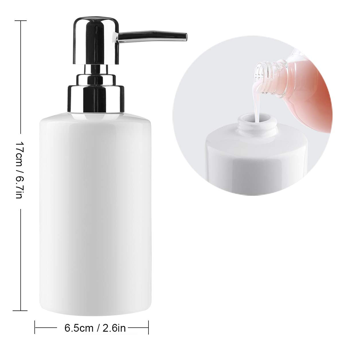 FE Soap Dispenser, 300ml/10oz Ceramic Liquid Soap Pump Dispenser, Refillable Dish Soap Dispenser for Kitchen Bathroom Washroom (White)