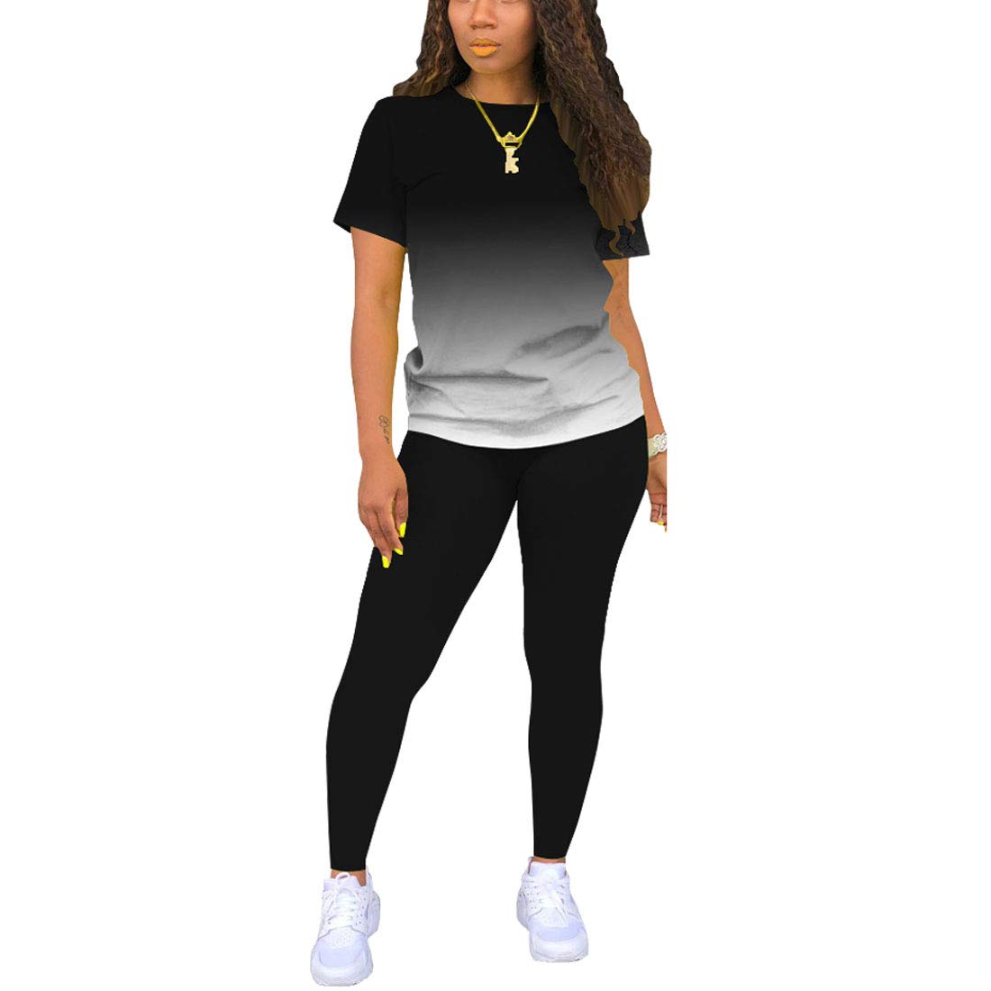 Nimsruc Two Piece Outfits For Women Sexy Sweatsuits Sets Summer Jogging Suit Matching Athletic Clothing Fashion Tracksuit Gradient Black XXL