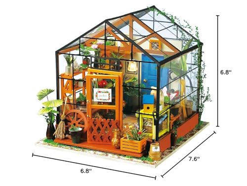 Rolife DIY Miniature House Kit-Mini Diorama 1/18 Greenhouse Dollhouse Building Kit with LED, Crafts for Adults Christmas Birthday Gift for Boys Girls Mom Home Decor (Cathy's Flower House)